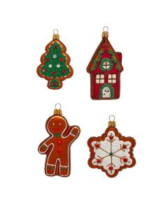 Glass Gingerbread Holiday Ornament - Set of 4