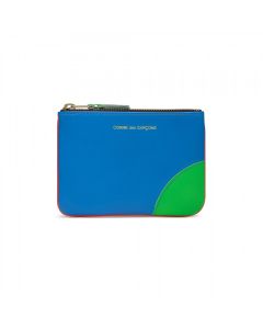 Fluo Leather Zip Pouch - Blue/Green/Red Orange